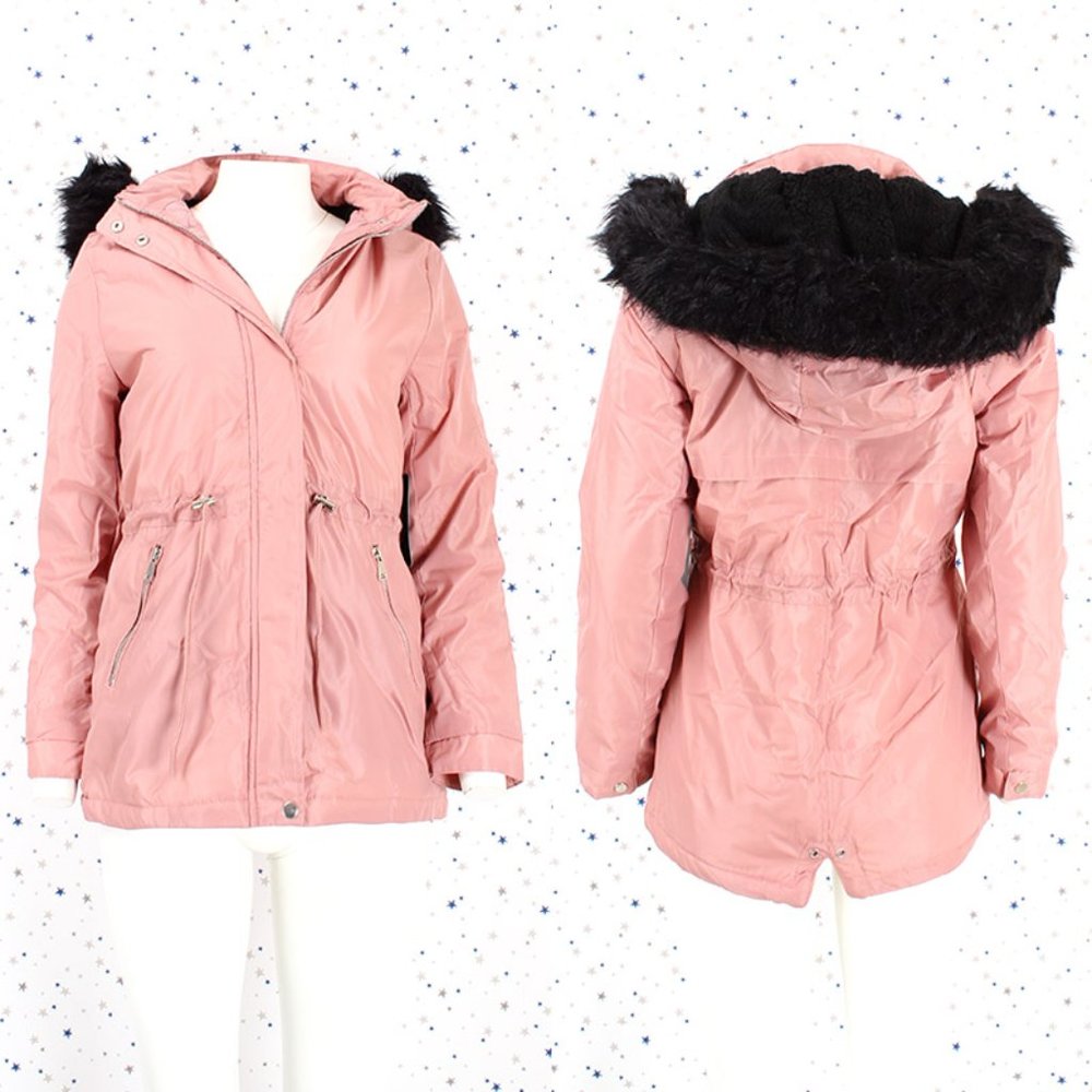 Mauve Fur lined Hood Anorak Parka Padded Jacket